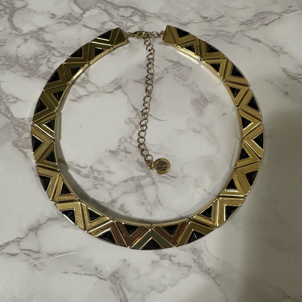 House of Harlow 1960 Black and Gold Chevron Necklace